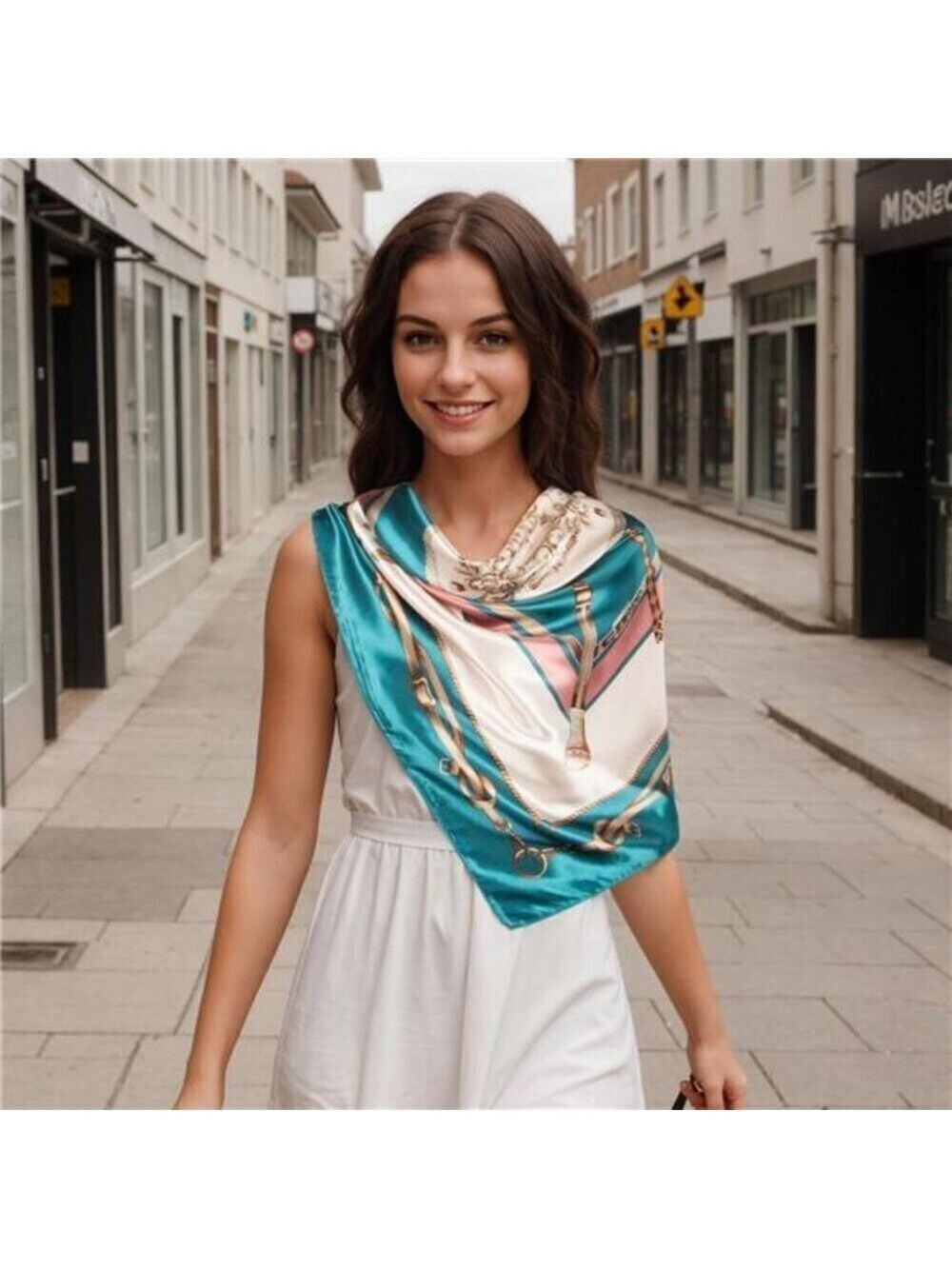 Blue & White Head Scarf Like Silk Scarf Hair Scarf Printed Square Scarf